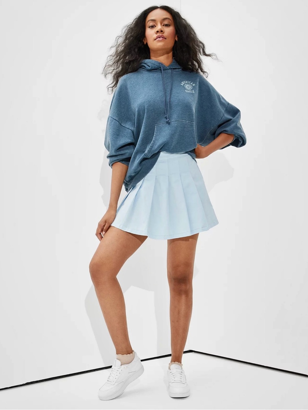 American Eagle AE Super High Waist Pleated Tennis Skirt Size 2 Powder Blue Twill